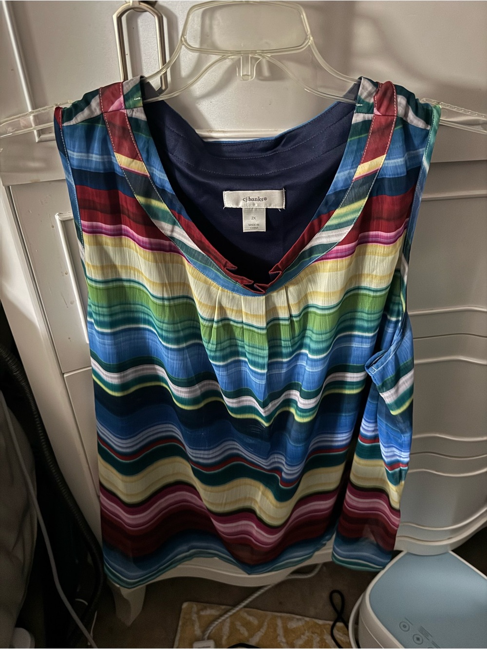 CJ Banks Multicolor Striped Sleeveless V-Neck Tank
